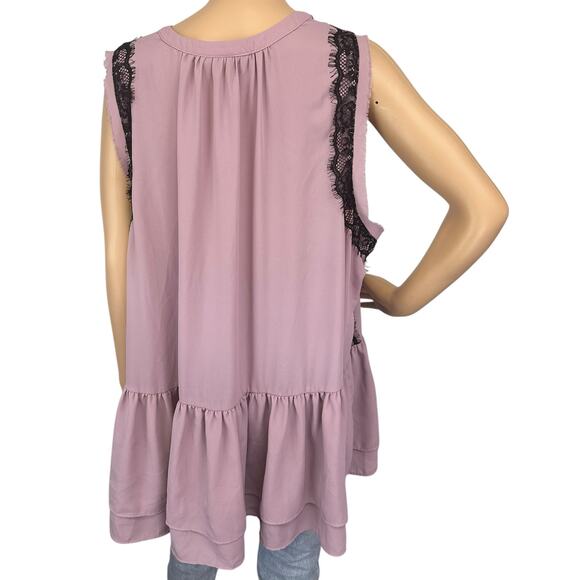 2/$15 Lane Bryant Chiffon Lace Tiered Tunic Top Mauve Sleeveless 3X Plus Size 24 - Picture 4 of 10